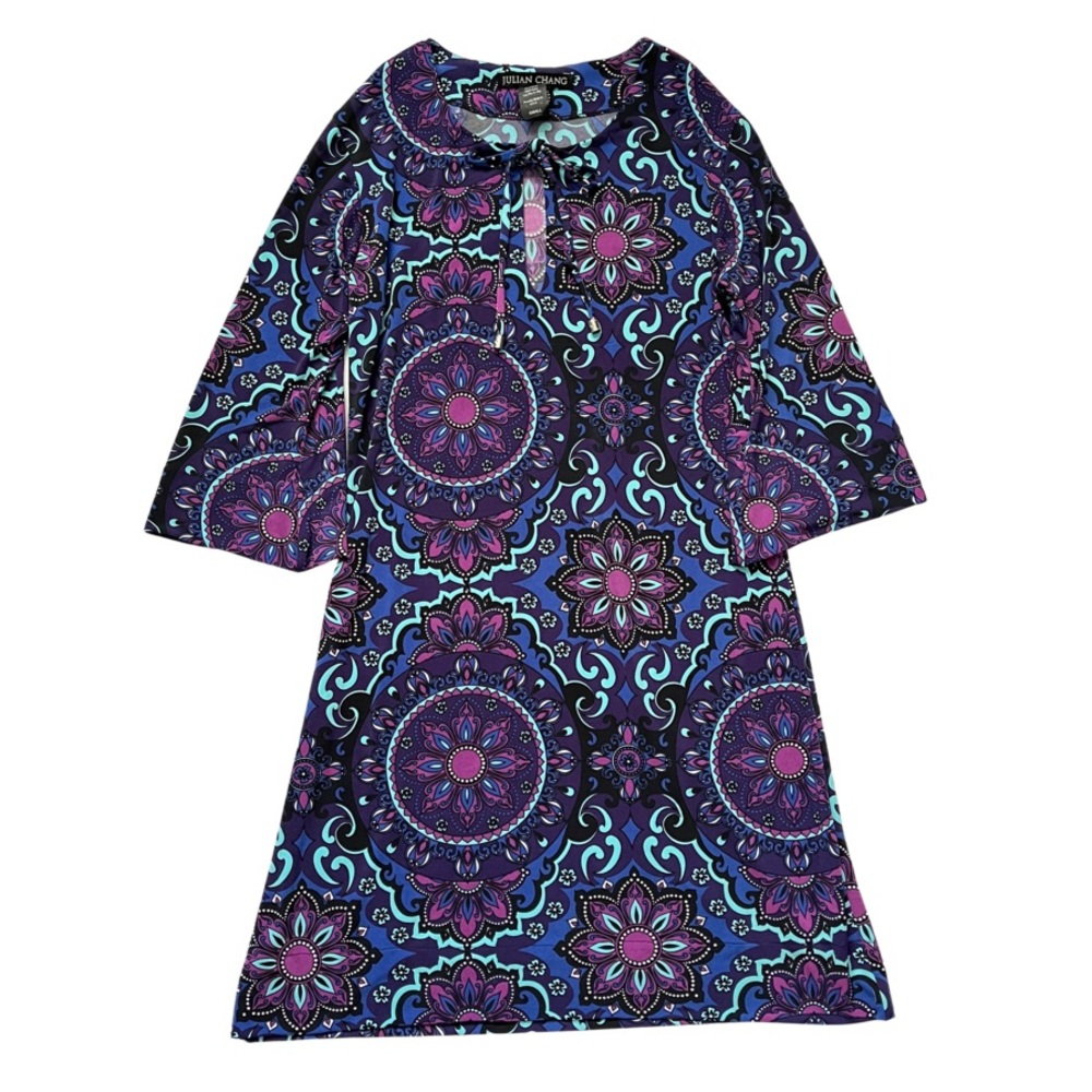 Julian Change Floral Tie Front Mini Dress 3/4 quarter Sleeves